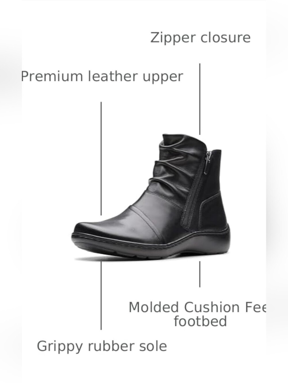 New Clarks Collection Women's Cora Pace Ankle Boot, Black Leather, 6.5 M